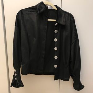 puff sleeves velvet black blouse